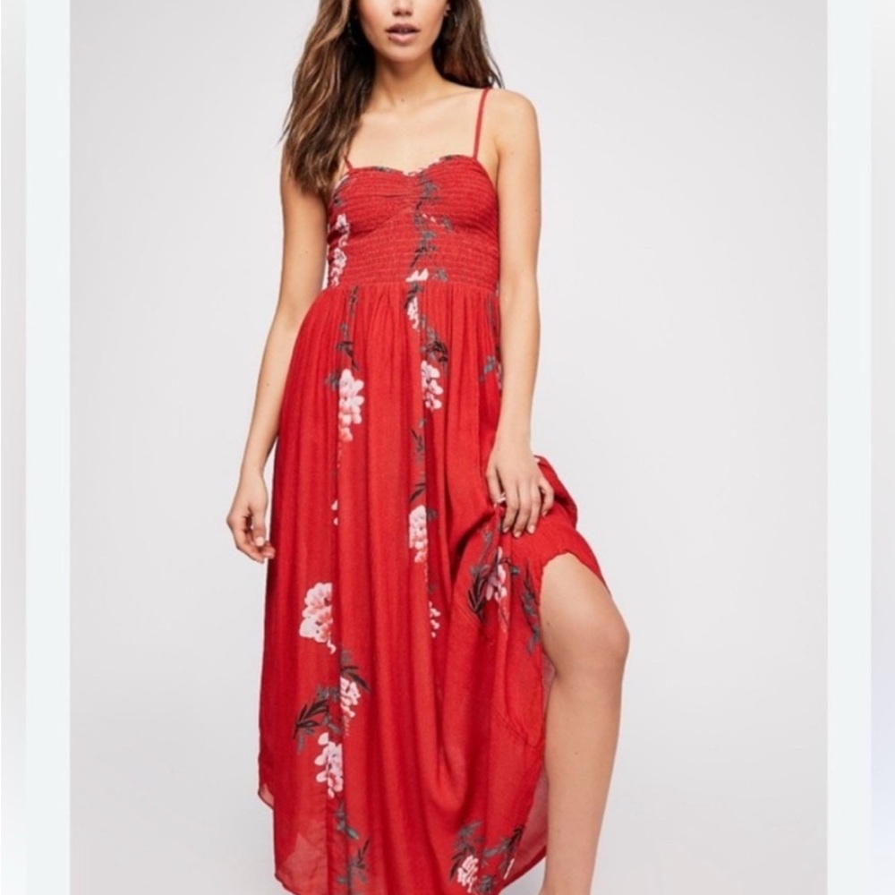 Free People Red Floral Midi Dress